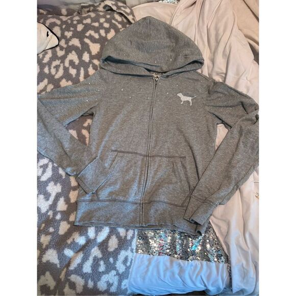 VS pink Full zip up hoodie hooded sweatshirt og y2k vintage bling style icon - Picture 2 of 13